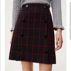 *NEW* Plaid Windowpane Skirt, Navy, Buttons, LOFT